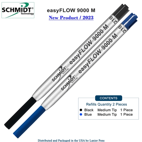 Imprinted Schmidt easyFLOW9000 Ballpoint Refill- Black & Blue Ink, Medium Tip 1.0mm - Pack of 2